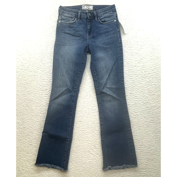 Free People Jeans Womens 25 Blue Raw Hem Fray Skinny Low Rise Denim Medium Wash - Picture 1 of 11